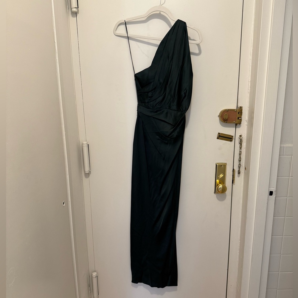 The SEI Green Asymmetrical Ruched Gown
